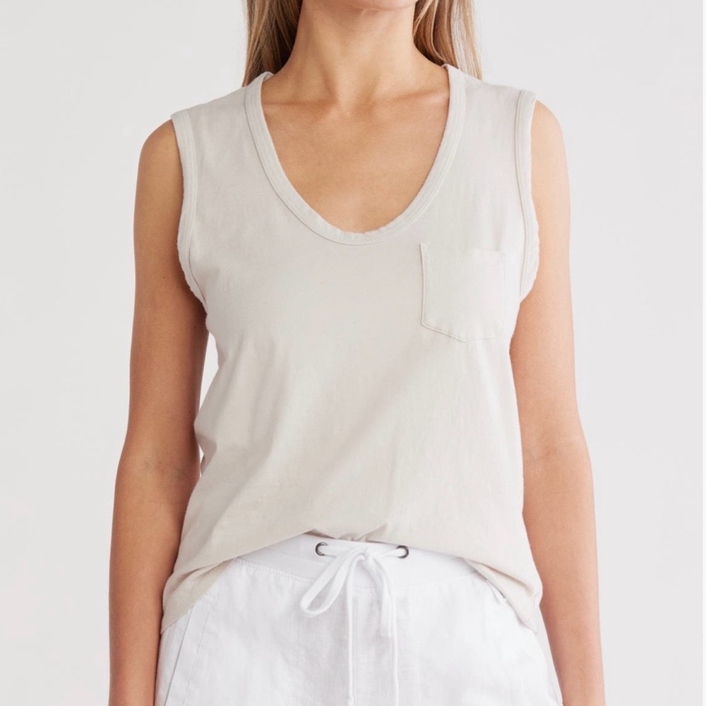 James Perse | V-Neck Cotton Tank in Salt size 4 NWT